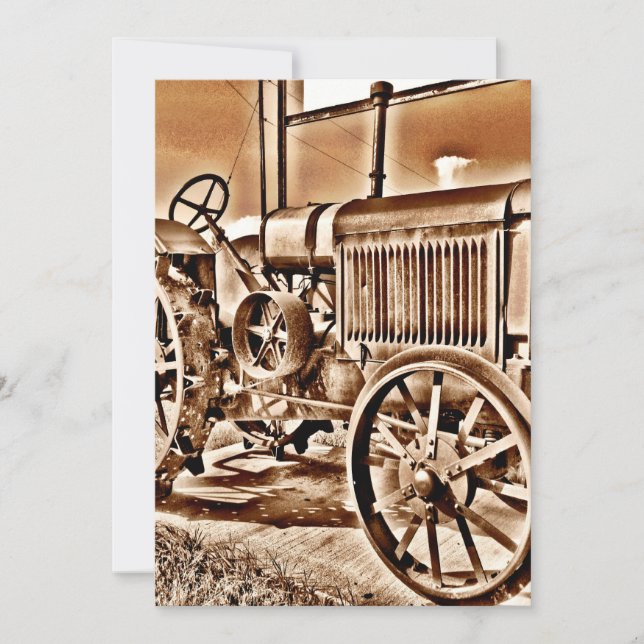 Carte Antique Tracteur Équipement Agricole Classic Sepia (Devant)
