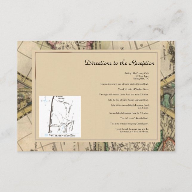 Carte Antique Vieux Monde - Mariage Itinéraire (Devant)