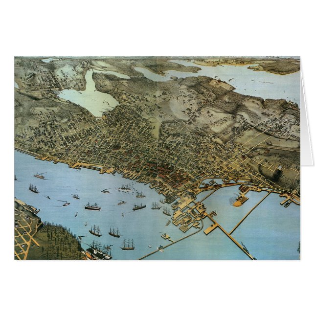 Carte antique Vue aérienne Ville de Seattle Washin (Devant horizontal)