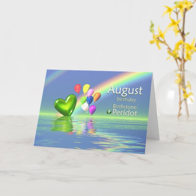 Carte Août Anniversaire Péridot Coeur (Fleur jaune)