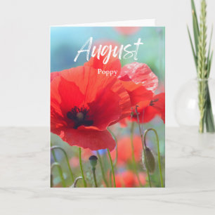 Carte Août Fleur rouge Poppy Naissance Mois Anniversaire