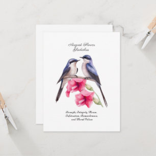 Carte Août Mois de naissance Gladiolus à fleurs avec ois
