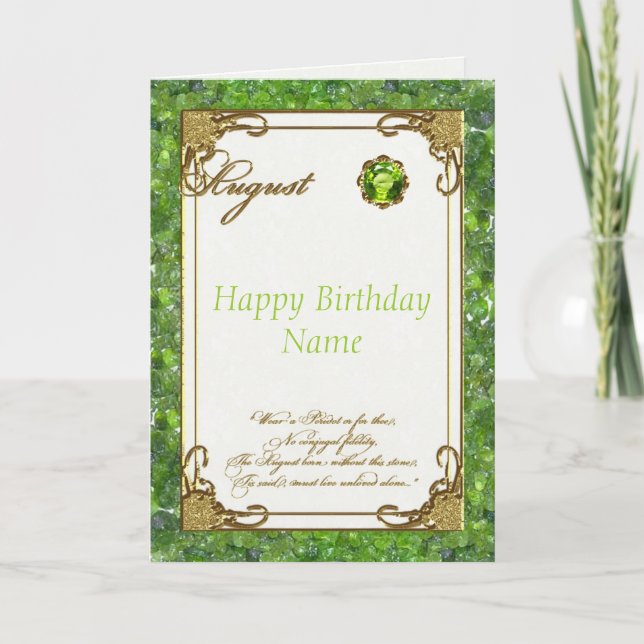 Carte août Péridot Birthstone Birthday Card (Devant)