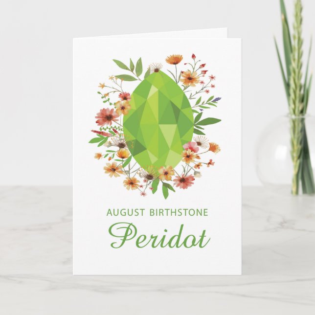 Carte Août Péridot Birthstone Birthstone Fleurs sauvages (Devant)