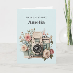 Carte Appareil photo avec fleurs Image rétro pastel Anni