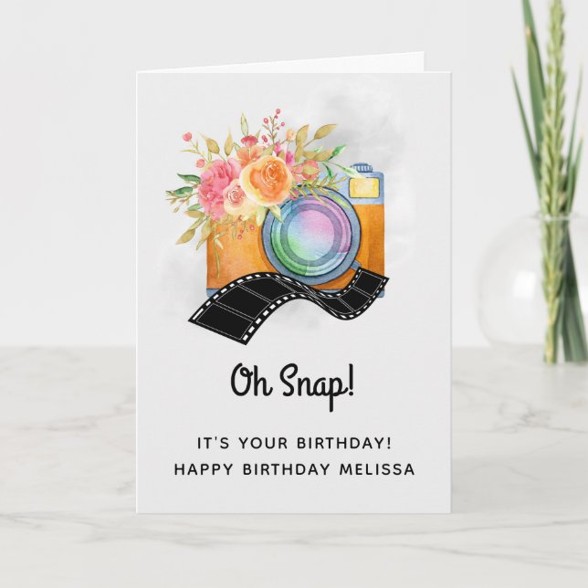Carte Appareil-photo de Boho et anniversaire floral (Devant)