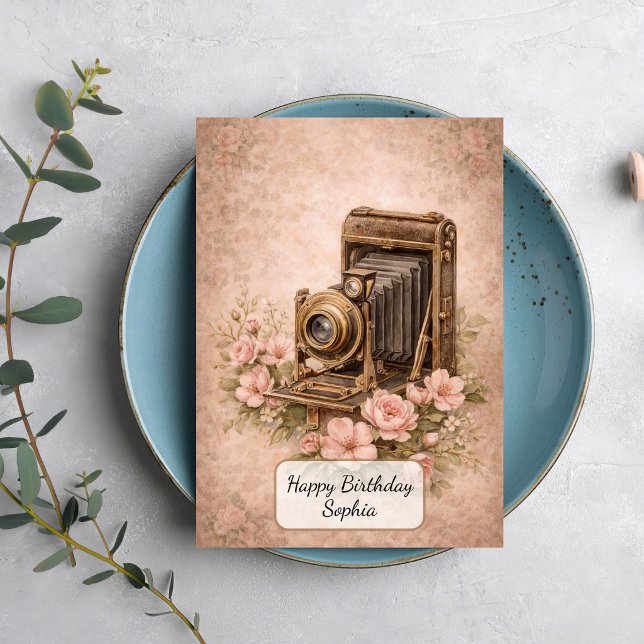 Carte Appareil photo vintage avec des roses (Créateur téléchargé)