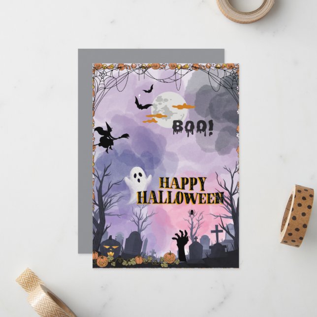 Carte Appartement Halloween - Carte de voeux Éffra (Devant/Arrière en situation)