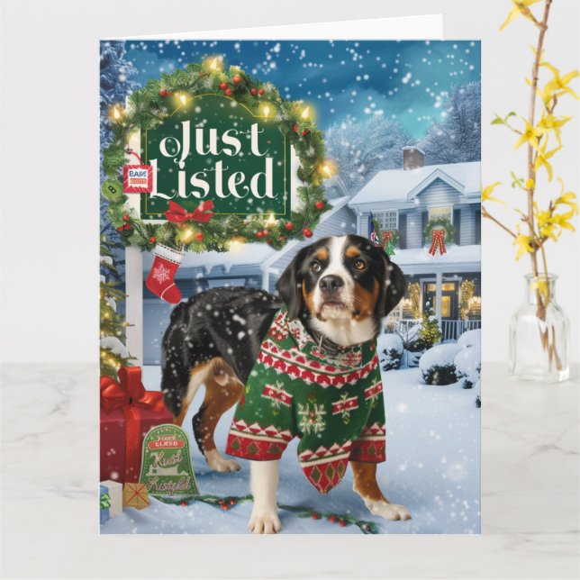 Carte Appenzeller Sennenhund Festif Realtor Noël (Fleur jaune)