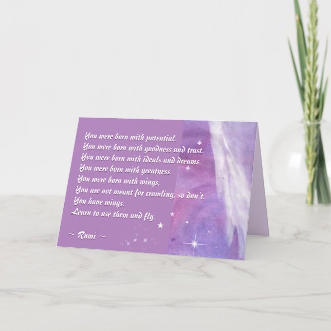 Carte Apprenez à utiliser vos ailes (Citation Rumi) (Devant)