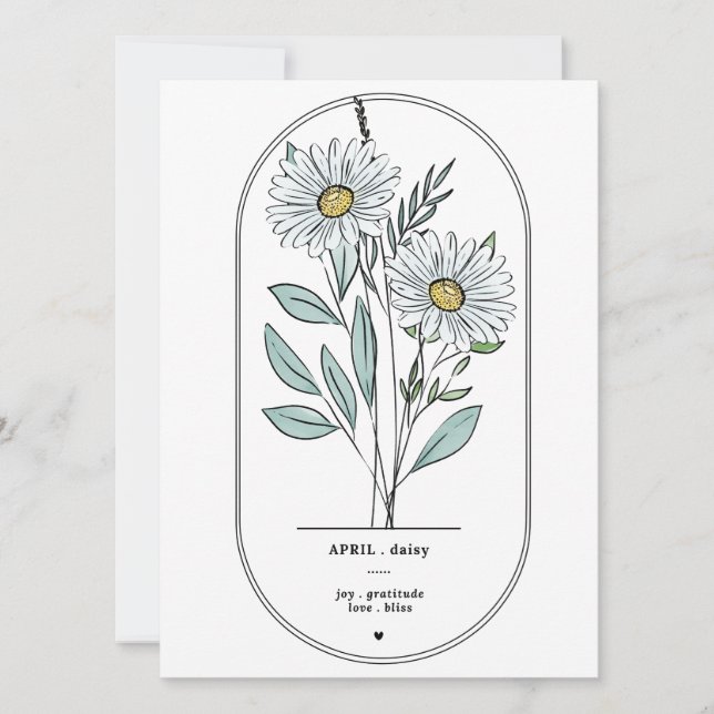 Carte April Daisy Birth Flower Print (Devant)
