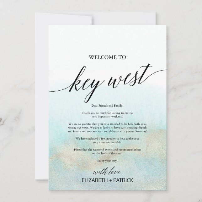Carte Aqua Beach Key West Bienvenue Lettre & Itinéraire (Devant)
