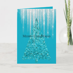 Carte Aqua Blue Icicles Sparkle Christmas Tree