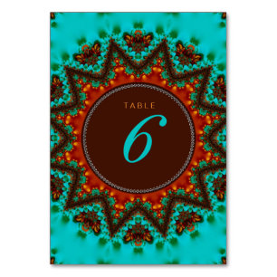 Carte Aqua Earth Sun Mariage Menu+Numéro de table