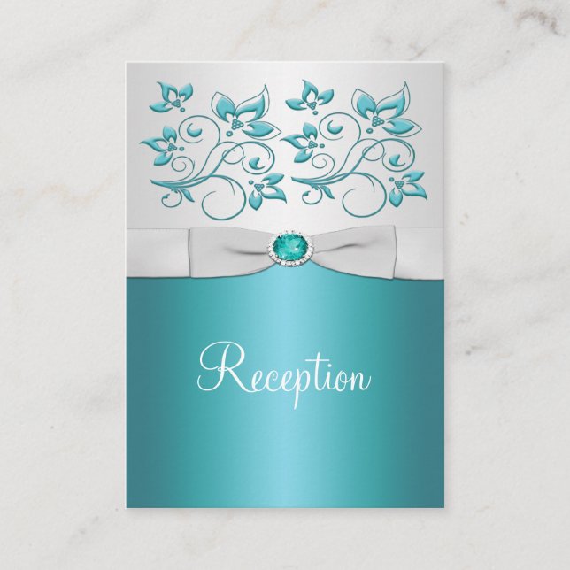 Carte Aqua-Marine et Argent Floral Enclume (Devant)