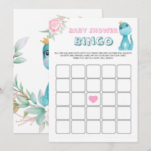 Carte Aqua Princess Dinosaures Baby shower Peony Bingo