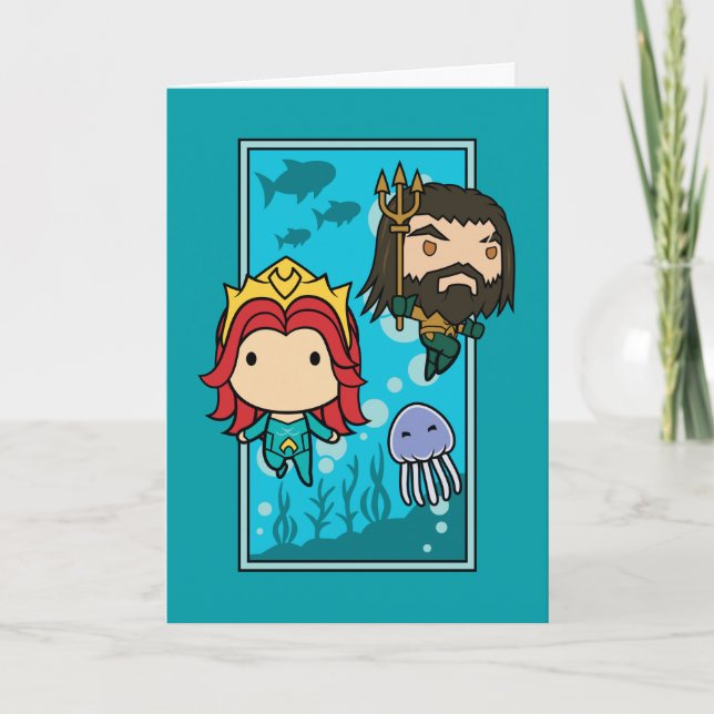 Carte Aquaman | Chibi Mera & Aquaman Graphisme sous-mari (Devant)