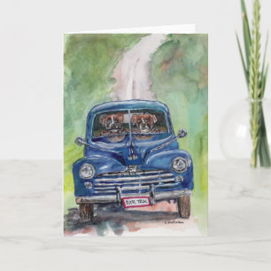 Carte aquarelle 2 Boxeurs conduisant un vieux camion