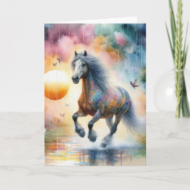 Carte Aquarelle à cheval à galop Toutes les occasions (Devant)