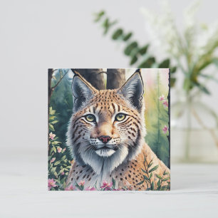 Carte aquarelle à plat floral Lynx