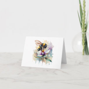 Carte Aquarelle Abee avec Fleurs violettes et blanches B