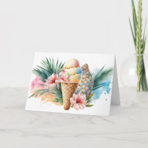 Carte Aquarelle Anniversaire Crème glacée cône