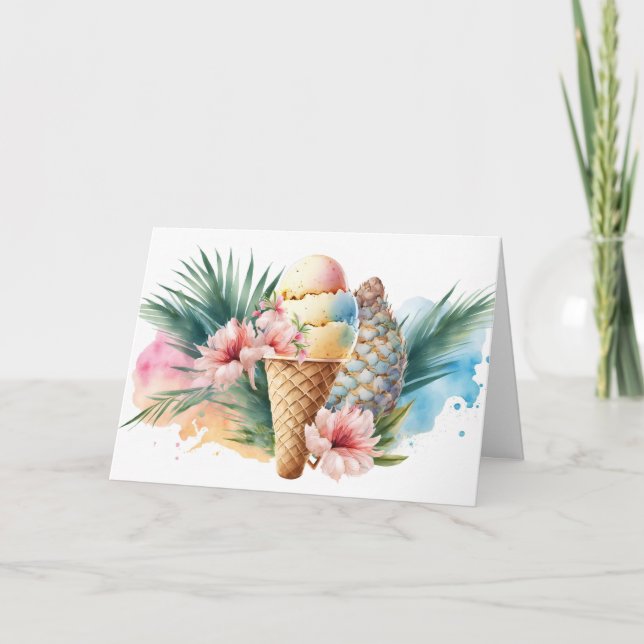 Carte Aquarelle Anniversaire Crème glacée cône (Devant)