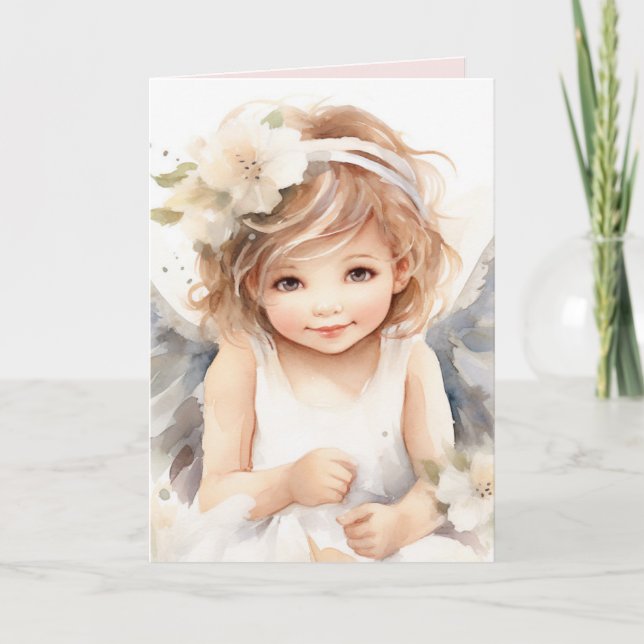 Carte Aquarelle Anniversaire fille ange (Devant)