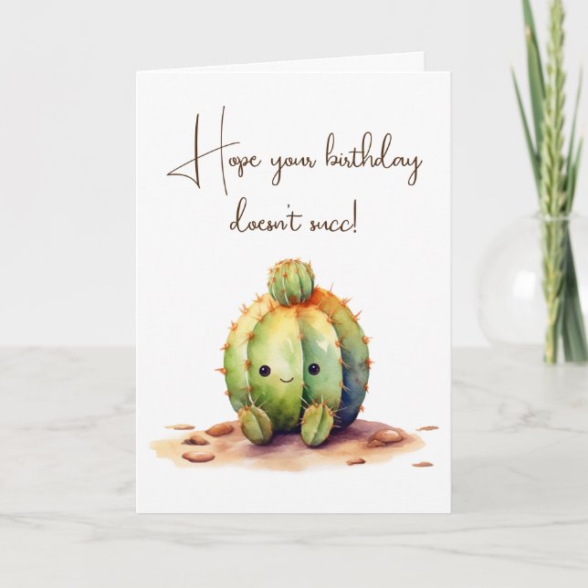 Carte Aquarelle Anniversaire Humour Cactus (Devant)