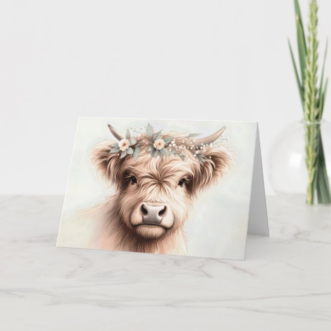 Carte Aquarelle Anniversaire Vache Highland (Devant)