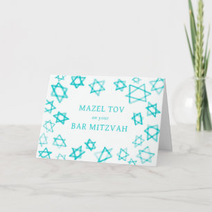 Carte Aquarelle Aqua Stars MAZEL TOV Bar Bat mitzvah