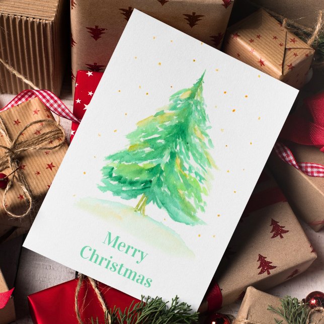 Carte Aquarelle Arbre de Noël Avec Neige Or (Créateur téléchargé)