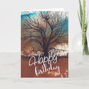 Carte Aquarelle Arbre encrée Art Joyeux Anniversaire