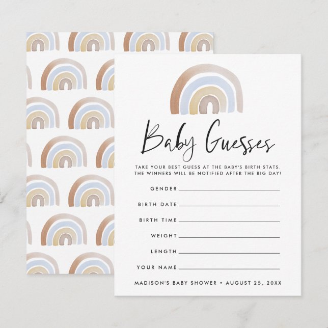 Carte Aquarelle arc-en-ciel Baby shower de devis jeu (Devant / Derrière)