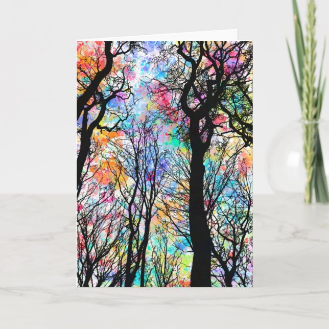 Carte Aquarelle arc-en-ciel ciel, silhouettes noires (Devant)