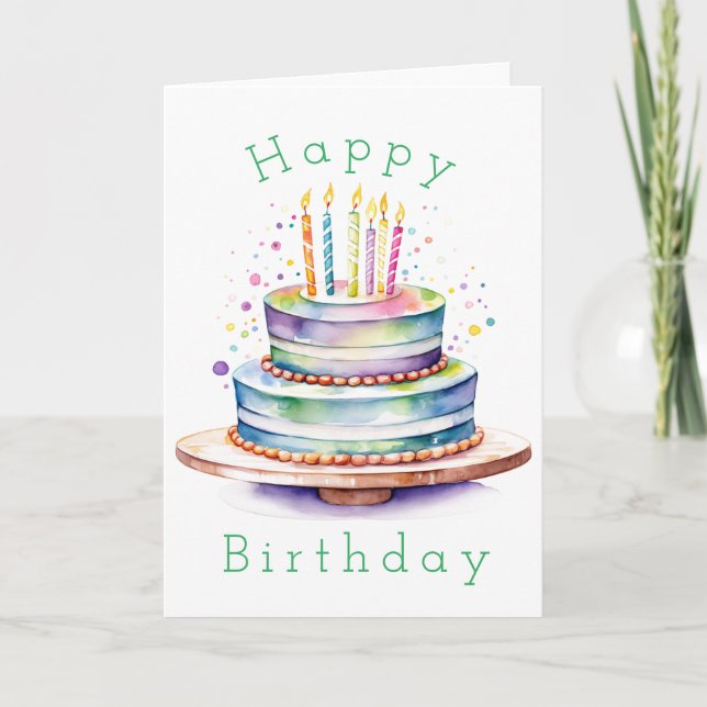 Carte Aquarelle arc-en-ciel Joyeux anniversaire (Devant)
