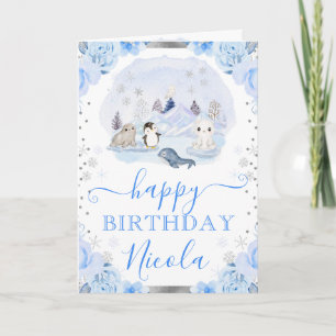 Carte Aquarelle Arctic Animaux Floraux Anniversaire