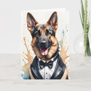 Carte Aquarelle Art berger allemand Tuxedo Cravate noire
