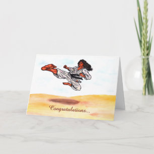 Carte aquarelle art grand vol karaté maître kick