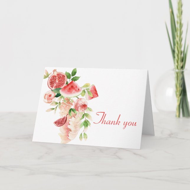 Carte Aquarelle avec Fleurs et Fruits Roses (Devant)