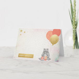 Carte Aquarelle avec Mama Ours Bébé Ours Joyeux annivers