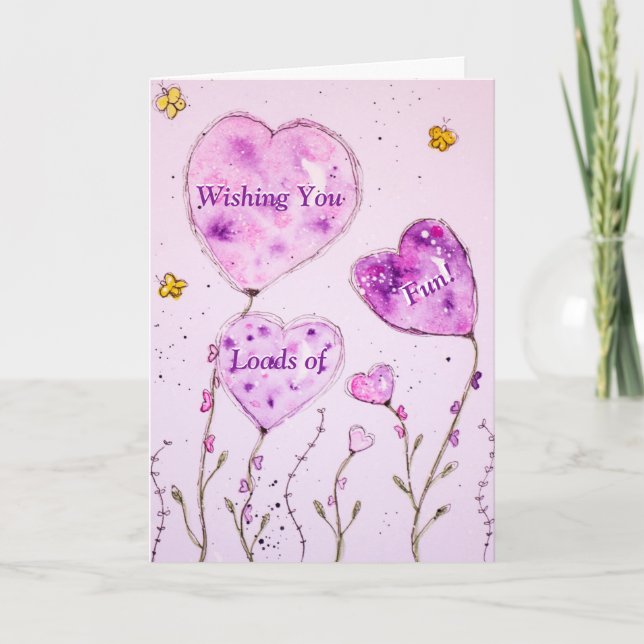 Carte Aquarelle Ballons violets souhaits d'anniversaire (Devant)
