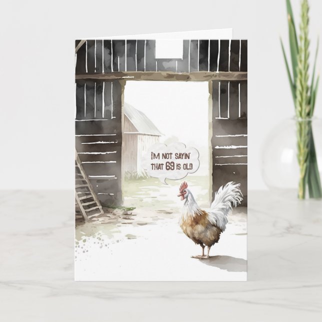 Carte Aquarelle Barn Rooster 69e Humour d'anniversaire (Devant)