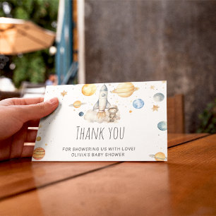 Carte Aquarelle Bébé Astronaut Baby shower spatial Merci