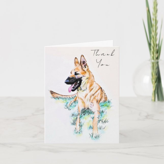 Carte Aquarelle berger allemand Merci malinois (Devant)