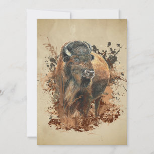 Carte Aquarelle Bison Buffle Animal Faune Nature