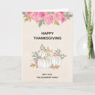 Carte Aquarelle blanche et or Citrouille Thankesgiving