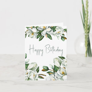 Carte Aquarelle blanche Magnolia Verdure Anniversaire