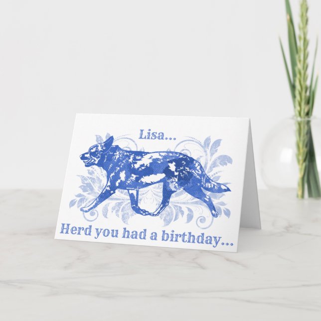 Carte Aquarelle Bleu Chien de bétail Anniversaire (Devant)