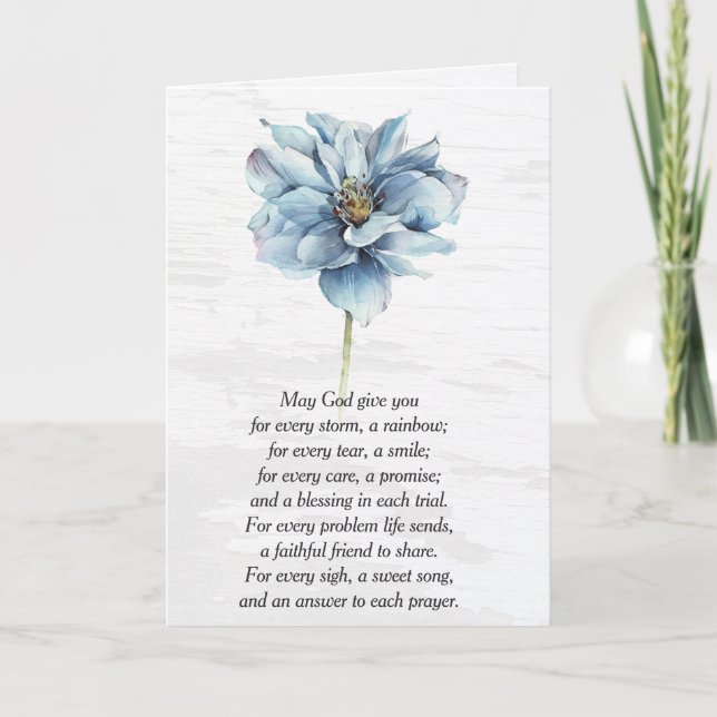 Carte Aquarelle Bleu Dahlia Fleur Penser de vous (Devant)